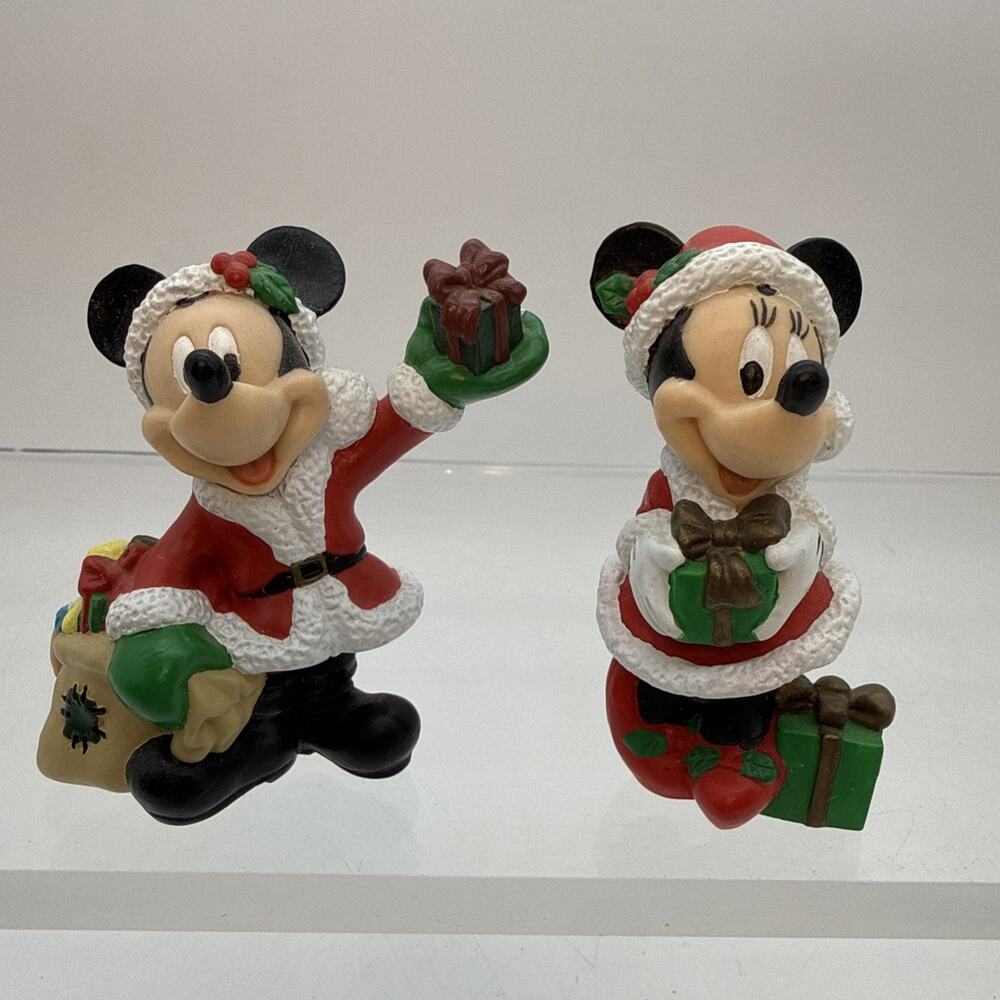 Vintage Disney Mickey Mouse Santa and Minnie Mouse PVC Figure Christmas Holiday